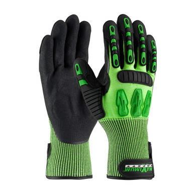 Hi-Vis Green S Maximum Safety TuffMax3, Nitrile MS Coated Padded Palm, Impact TPR, A2 Oil & Gas Gloves 1 Pair 120-5130/S
