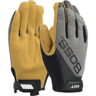 Boss Cut Style, Gray Mesh Back, Pigskin Palm, A5 Cut Liner, Touchscreen, H&L Mechanics Gloves - L Gray PR 120-MC1325T/L