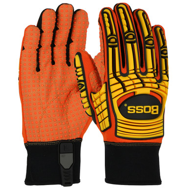Boss Oil & Gas, Microfiber Palm W/ Dots, Orange L2 Impact Tpr, Slip-On Grip, Sli - Size M, Orange, Hi Performance Glove, 1 Pair 120-MP2110/M