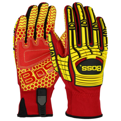 Boss Oil & Gas, Silicone Grip & Red Pvc Palm Patch, Yellow L2 Impact A5 Grip, A4 - Size XL, Red, Hi Performance Glove, 1 Pair 120-MP2415/XL