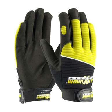 Yellow S MAX SAFETY, Professional Mechanic's Glove, Syn Leather Palm, Blk/HV Yel Mechanics Gloves 1 Pair 120-MX2820/S