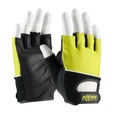 Hi-Vis Yellow XXL Lifting Gloves w/Reinforced Padded Leather Palm, Cotton Terry Back Lifting Gloves 1 Pair 122-AV70/XXL