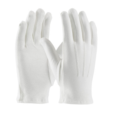 White M Cabaret 100% Cotton Dress, White, Open Cuff, Dotted Palm,Raise Stitch Parade and Uniform Gloves 1 Dozen 130-100WMPD/M