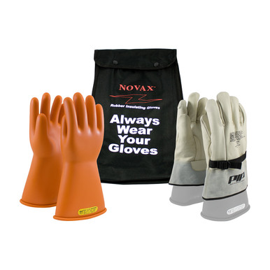 Orange 9-KIT NOVAX, Insulating Glove Kit, Class 2, 14 In., Orn., Straight Cuff Novax 14-inch Glove Kit 147-SK-2/9-KIT