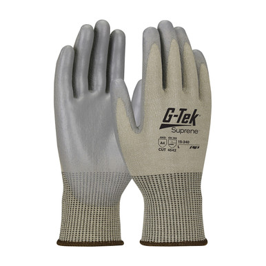 Tan L G-Tek Suprene, Tan 13G Nano Shell, Gray Polyurethane Grip, A4 Gloves with Suprene Nanotech Fiber 1 Dozen 15-340/L