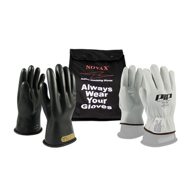 Black 7-KIT NOVAX, Insulating Glove Kit, Class 00, 11 In., Blk., Straight Cuff Novax 11-inch Glove Kit 150-SK-00/7-KIT
