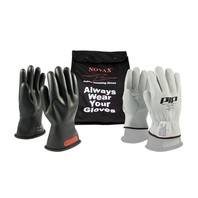 Black 12-KIT NOVAX, Insulating Glove Kit, Class 0, 11 In., Blk., Straight Cuff Novax 11-inch Glove Kit 150-SK-0/12-KIT