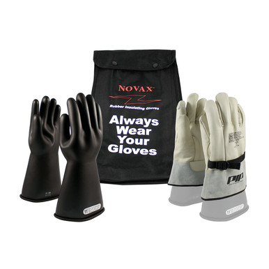 Black 10-KIT NOVAX, Insulating Glove Kit, Class 1, 14 In., Blk., Straight Cuff Novax 14-inch Glove Kit 150-SK-1/10-KIT