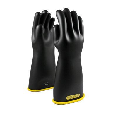 Novax Insulating Glove, Class 2, 16 In., Blk./Ylw., Straight Cuff Novax Rubber Insulating Gloves - 10.5 Black PR 152-2-16/10.5