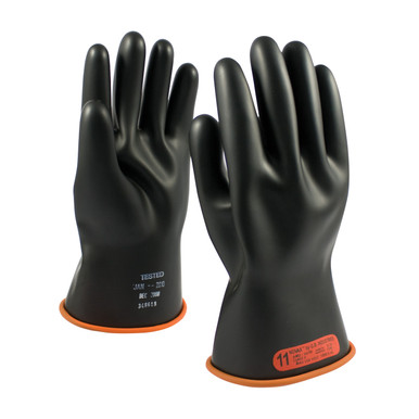 Black 9 NOVAX Insulating Glove, Class 0, 11 In., Blk./Orn., Straight Cuff Novax Rubber Insulating Gloves 1 Pair 155-0-11/9