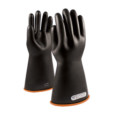 Black 7 NOVAX Insulating Glove, Class 1, 14 In., Blk./Orn., Straight Cuff Novax Rubber Insulating Gloves 1 Pair 155-1-14/7