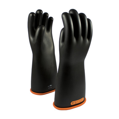 Black 9.5 NOVAX Insulating Glove, Class 4, 16 In., Blk./Orn., Straight Cuff Novax Rubber Insulating Gloves 1 Pair 155-4-16/9.5