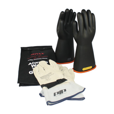 Black 12-KIT NOVAX, Insulating Glove Kit, Class 2, 14 In., Blk./Orn., Straight Cuff Novax 14-inch Glove Kit 155-SK-2/12-KIT