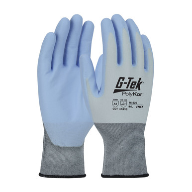 Blue L G-Tek PolyKor w/ X7, 18G Blue Seamless Knit, Blue NeoFoam Grip A2 Gloves with PolyKor Fiber 1 Dozen 16-320/L