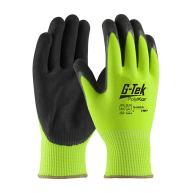 Hi-Vis Yellow M G-Tek PolyKor, HV Lime G 13G Shell, DD Nitrile MicroSurface Grip, A3 Gloves with PolyKor Fiber 1 Dozen 16-340LG/M