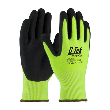 Hi-Vis Yellow M G-Tek PolyKor, HV Lime G 13G Shell, DD Nitrile MicroSurface Grip, A2 Gloves with PolyKor Fiber 1 Dozen 16-343LG/M