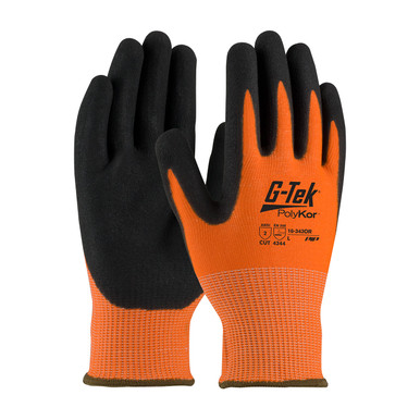 Hi-Vis Orange S G-Tek PolyKor, HV Orange 13G Shell, DD Nitrile MicroSurface Grip, A2 Gloves with PolyKor Fiber 1 Dozen 16-343OR/S