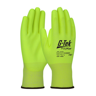 Hi-Vis Yellow XXL G-Tek PolyKor, Hi-Vis 13G Blended Shell, Hi-Vis Polyurethane Grip, A3 Gloves with PolyKor Fiber 1 Dozen 16-520HY/XXL