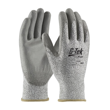 Salt & Pepper S G-Tek PolyKor, S&P 13G Seamless Knit Shell, Gray PU Smooth Grip, A3 Gloves with PolyKor Fiber 1 Dozen 16-530/S