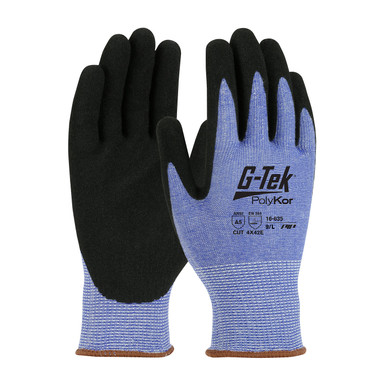 Blue XXL G-Tek PolyKor, Blue 13 Gauge Shell, Black Nitrile MicroSurface Grip, A5 Gloves with PolyKor Fiber 1 Dozen 16-635/XXL