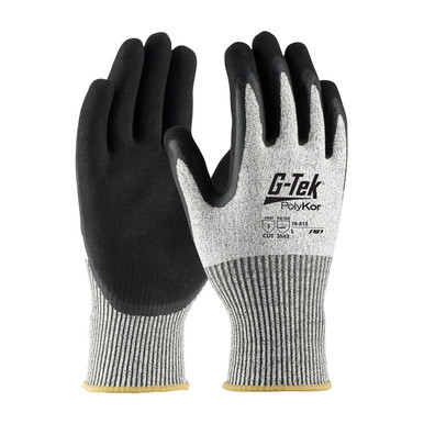Salt & Pepper XL G-Tek PolyKor, S&P 13G Shell, DD Black Latex MicroSurface Grip, A3 Gloves with PolyKor Fiber 1 Dozen 16-815/XL