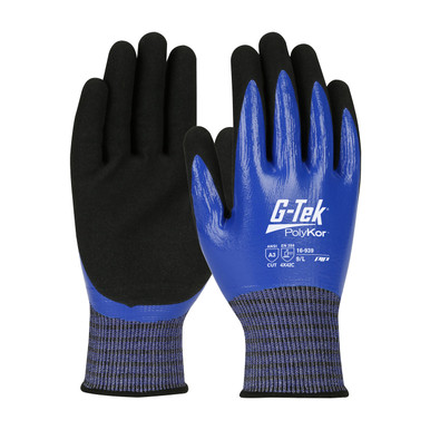 Blue S G-Tek PolyKor w/ X7, 18G Double Dip w/ Full Blue Nitrile & MS Grip, A3 Gloves with PolyKor Fiber 1 Dozen 16-939/S