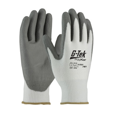 White XL G-Tek PolyKor, Economy, White 13G Seamless Knit, Gray PU Smooth, A2 Gloves with PolyKor Fiber 1 Dozen 16-D622/XL