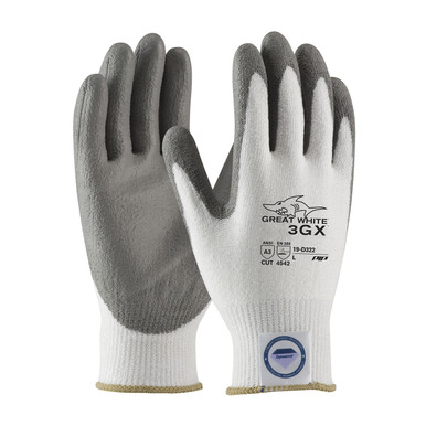 White L Great White 3GX Dyneema Diamond,13G White Shell, Gray PU Smooth Grip,A3 Gloves made with Dyneema 1 Dozen 19-D322/L