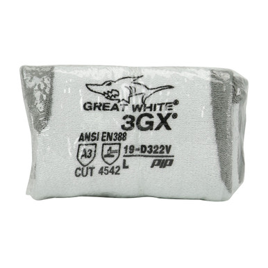 White S Great White 3GX Dyneema Diamond,13G White Shell, Gray PU Grip, Vend Pk Gloves made with Dyneema 1 Pair 19-D322V/S