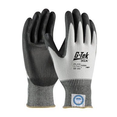 White L G-Tek 3GX Dyneema Diamond,13G White Shell, Black PU Smooth Grip, A2 Gloves made with Dyneema 1 Dozen 19-D324/L
