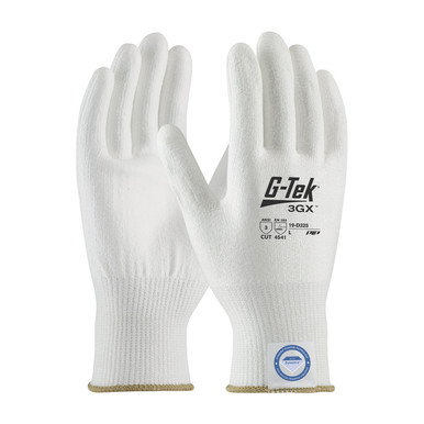 White L G-Tek 3GX Dyneema Diamond,13G White Shell, White PU Smooth Grip, A3 Gloves made with Dyneema 1 Dozen 19-D325/L