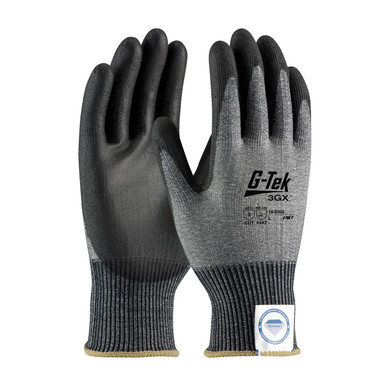 Gray L G-Tek 3GX Dyneema Diamond, 13G Gray Shell, Black PU Smooth Grip, A3 Gloves made with Dyneema 1 Dozen 19-D326/L