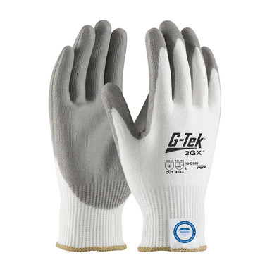 White XL G-Tek 3GX Dyneema Diamond, White 13G Shell, Gray PU Smooth Grip, A4 Gloves made with Dyneema 1 Dozen 19-D330/XL