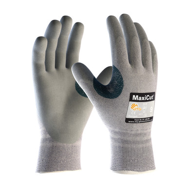 Gray S MaxiCut Gray Dyneema/Eng Yrn Shell, Gray Nitrile MicroFoam Grip, A4 Gloves for Cut Protection by ATG 1 Dozen 19-D470/S