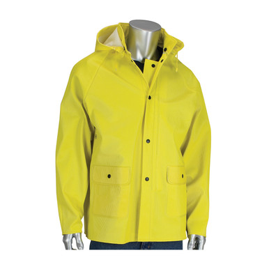 Yellow L Rain Jacket .65 Ribbed PVC/Poly, Removable Hood, Yellow PVC/Nonwoven 201-650J/L