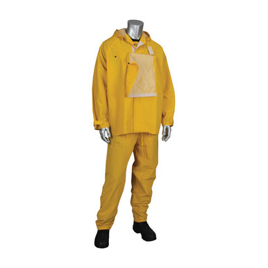 Yellow 8X Hydroblast Rainsuit .35mm PVC/Poly, FR Treated, Hood, Shroud, Yellow FR Treated PVC/Polyester 205-375FR/8X
