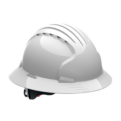 White OS JSP Evo6161 Full Brim, Orange, 6-Pt Textile Susp, Wheel Ratcht, Class E ANSI Type I Helmets 280-EV6161-OR