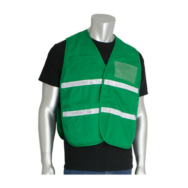 Green 2X-3X Non-ANSI IC Vest, K.G, Poly/Cotton, H&L Closure, 1in. White Gloss Tape Hi-Visibility Vest 300-2505/2X-3X