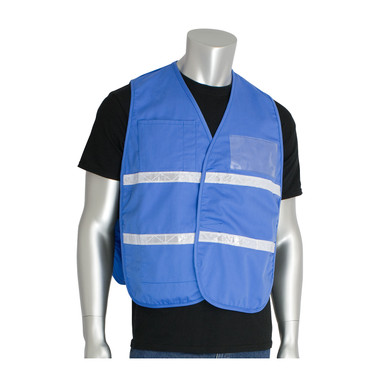 Light Blue 4X-5X Non-ANSI IC Vest, LtB, Poly/Cotton, H&L Closure, 1in. White Gloss Tape Hi-Visibility Vest 300-2509/4X-5X
