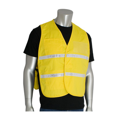 Yellow M-XL Non-ANSI IC Vest, Ylw, Poly/Cotton, H&L Closure, 1in. White Gloss Tape Hi-Visibility Vest 300-2510/M-XL