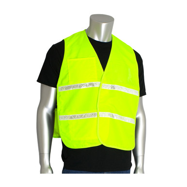 Hi-Vis Yellow M-XL Non-ANSI IC Vest, HVY, Poly/Cotton, H&L Closure, 1in. White Gloss Tape Hi-Visibility Vest 300-2513/M-XL