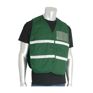 Green 4X-5X Non-ANSI IC Vest, FRG, Poly/Cotton, H&L Closure, 1in. White Gloss Tape Hi-Visibility Vest 300-2514/4X-5X