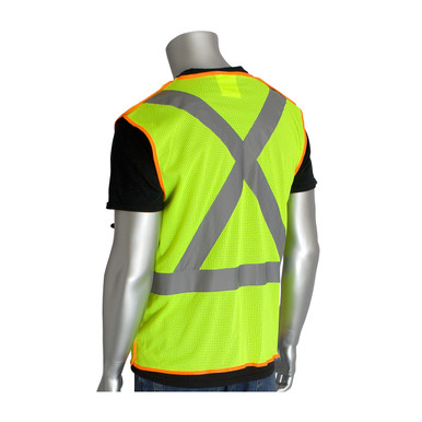 Hi-Vis Yellow L Class 2, Z96 Mesh Breakaway Vest, X Back H&L Closure 2in. Tape, OR Hi-Visibility Vest 302-0210-OR/L