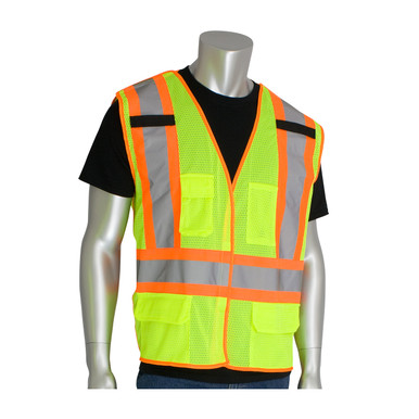 Hi-Vis Yellow 5X Class 2, Mesh Breakaway Vest, 5 Pockets, H&L Closure, Mic Tabs, OR Hi-Visibility Vest 302-0212-OR/5X