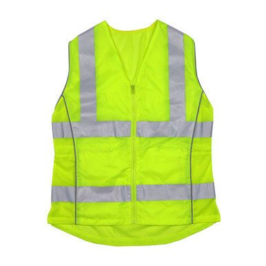 Hi-Vis Yellow S R2 Women's Fit Mesh/Solid Vest, 3 Pockets, Adj. Waist, Zipper, LY Hi-Visibility Vest 302-0312-LY/S