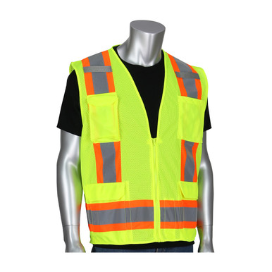 Hi-Vis Yellow S Class 2 Mesh Vest, Zipper, 11 Pockets, Mic Tab, Two Tone Tape, OR Hi-Visibility Vest 302-0500M-OR/S