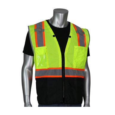 Hi-Vis Yellow 3X Type R Class 2 HD Surveyor Vest, Black Bottom Ripstop, TT Tape, LY Hi-Visibility Vest 302-0650D-LY/3X
