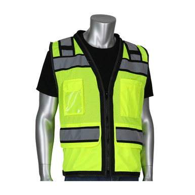 Hi-Vis Yellow 4X Type R Class 2 Cont. HD Tech Vest, D-Ring, Mic Tabs Two Tone Tape, LY Hi-Visibility Vest 302-0800D-LY/4X