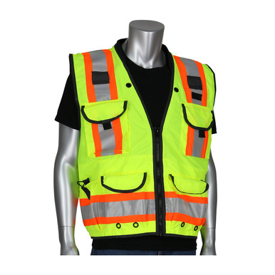 Hi-Vis Yellow 4X Type R Class 2 Ripstop Solid/Mesh Engineer Tech Vest, Zipper, LY Hi-Visibility Vest 302-0900-OR/4X