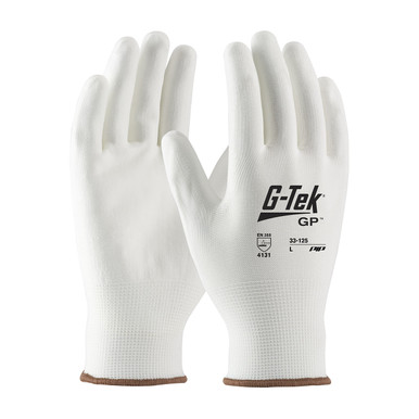 White XL G-Tek GP, White 13G Nylon Shell, White PU Coated Smooth Grip Seamless Knits for General Duty 1 Dozen 33-125/XL